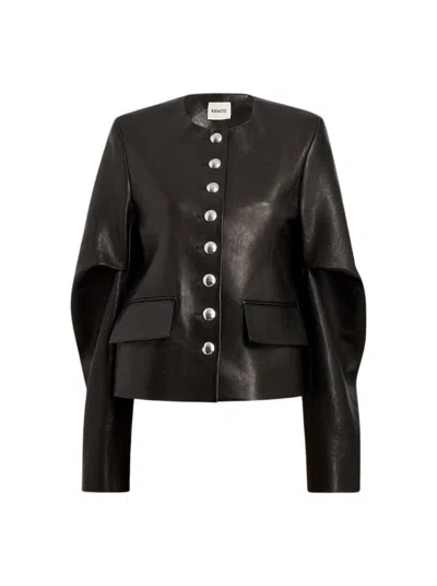 Khaite Long-sleeved Leather Jacket In Black