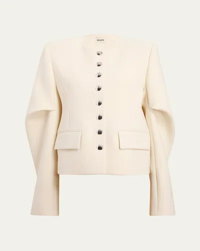 KHAITE DARLMAN SLEEVE-PLEAT SINGLE-BREASTED COLLARLESS JACKET
