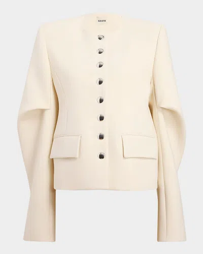 KHAITE DARLMAN SLEEVE-PLEAT SINGLE-BREASTED COLLARLESS JACKET