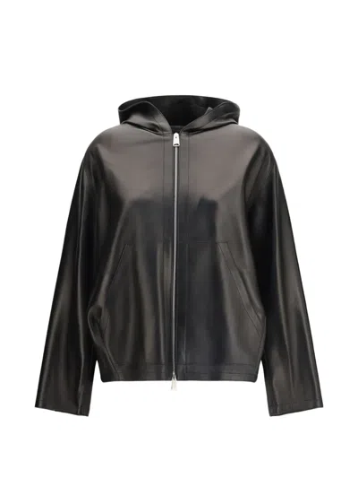 Khaite Darlo Hooded Leather Jacket In Brown