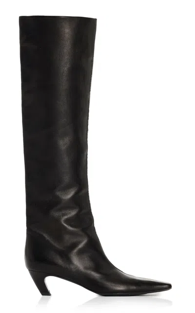 Khaite Davis Slouchy Leather Knee Boots In Black