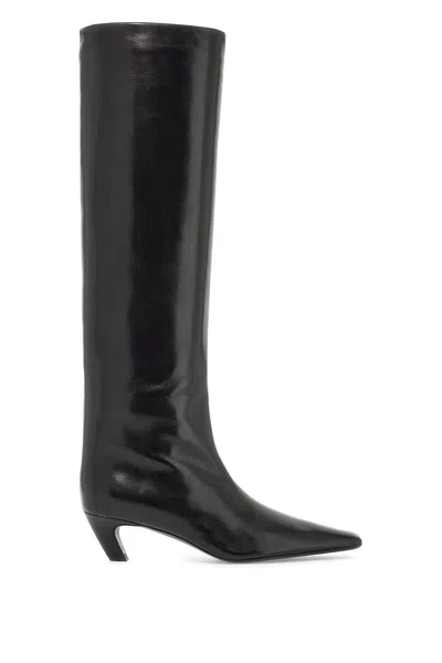 Khaite Davis Slouchy Leather Knee Boots In Nero