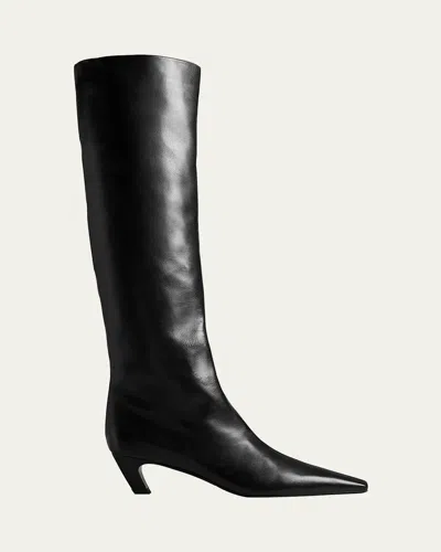 Khaite Davis Slouchy Leather Knee Boots In Black