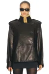 Khaite Dean Leather Double-breasted Jacket With Lamb Shearling Collar In Black