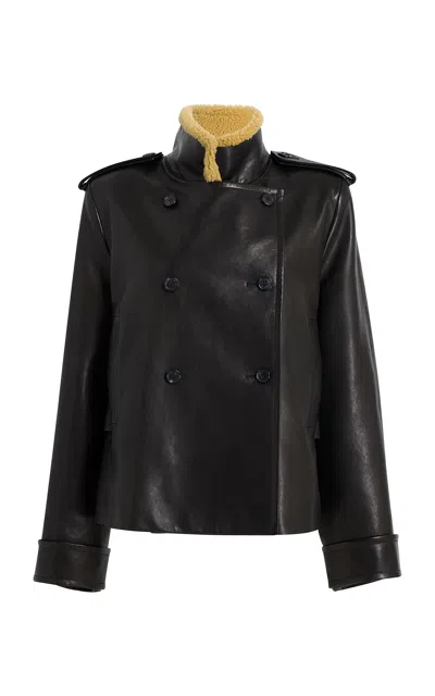 Khaite Dean Shearling-collar Leather Jacket In Black
