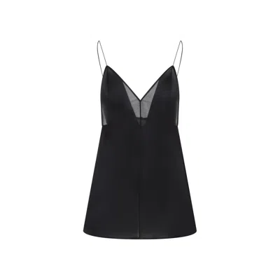 Khaite Deep V-neck Silk Top With Spaghetti Straps In Black