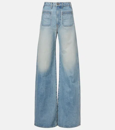 Khaite Delmonico Cotton Straight Pants In Blue