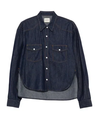 Khaite Neutrals Grenon Cropped Denim Cotton Shirt In Blue