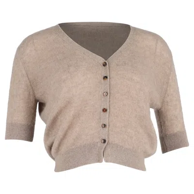 Khaite Dianna Short Sleeve Cardigan In Brown Cashmere