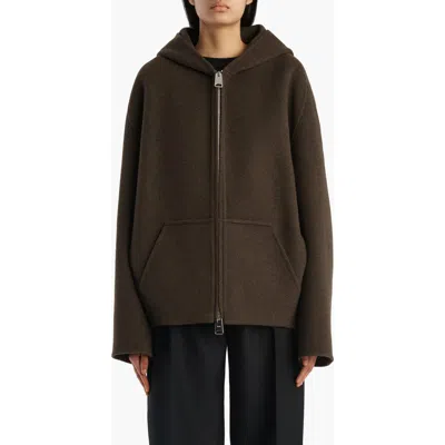 Khaite Dolem Double Face Wool Full Zip Hoodie In Brown