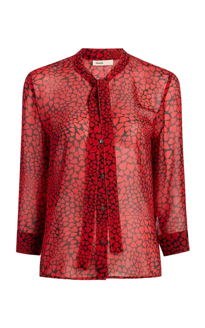 Khaite Dolly Heart-print Silk Chiffon Top In Red