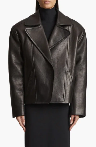 Khaite Dolores Oversize Leather Jacket In Black