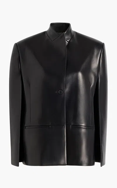 Khaite Dolso Cape-sleeve Plonge Leather Jacket In Blue