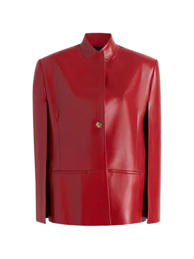 Khaite Dolso Single-breasted Leather Cape Jacket In Red