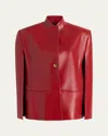 Khaite Dolso Single-breasted Leather Cape Jacket In Red