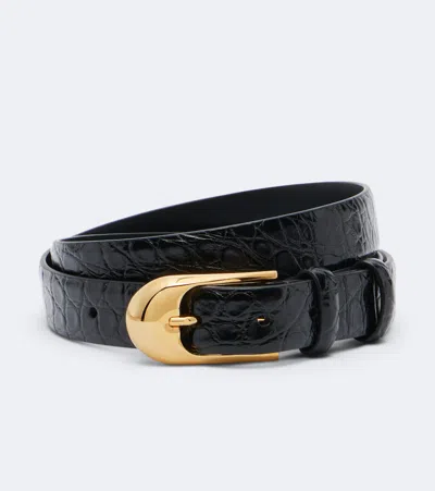 Khaite Dome Croc-effect Patent Leather Belt In Black