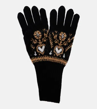 Khaite Domini Fair Isle Cashmere Gloves In Black