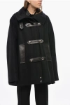 Khaite Double-breasted Wool Blend Coat With Leather Details In Black