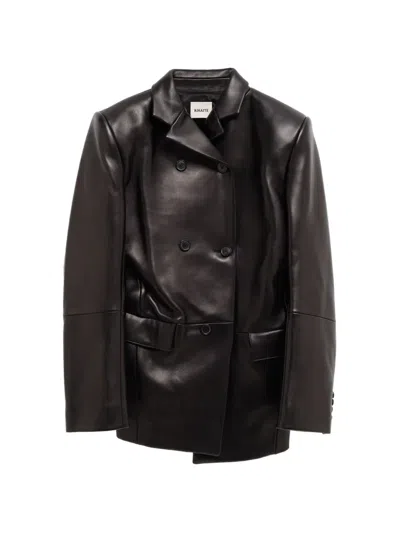 Khaite Double-breasted Leather Blazer In Black