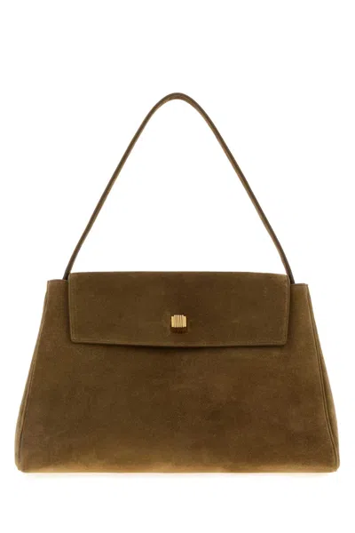 Khaite Dove Grey Suede Audrey Handbag In Brown