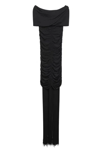 Khaite Draped Fringe Dress In Burgundy