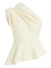 Khaite Aimee Asymmetric One-shoulder Wool-blend Peplum Top In Neutral