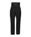 Khaite Lenro Pleated Satin-trimmed Grain De Poudre Straight-leg Pants In Black