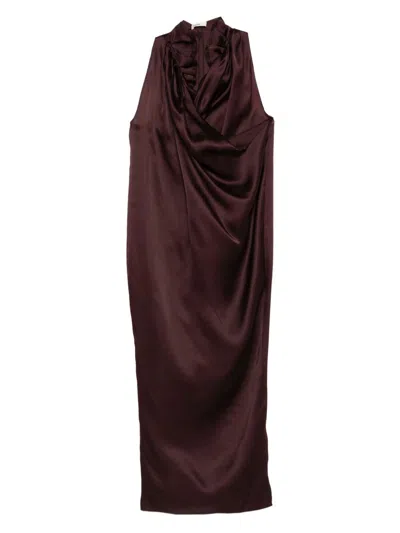 Khaite Draped Silk Dress In Brown