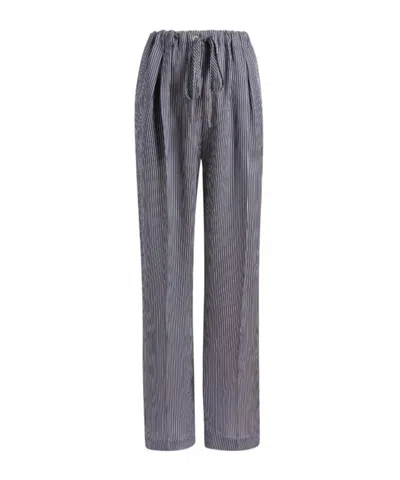 Khaite Trenton Stripe Drawstring Pants In Navy  White