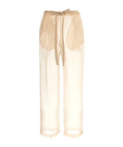 Khaite Beige Semi-transparent Silk Pants With Drawstring Waist