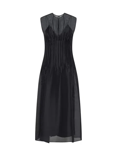 Khaite Wes Pintucked Silk-organza Maxi Dress In Black
