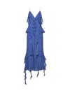 Khaite Pim Cascading-ruffles Sleeveless Maxi Dress In Blue Iris