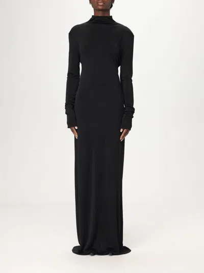 Khaite Maxi Dress With High Neck Slim Black In Black  