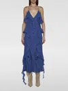 Khaite Pim Cascading-ruffles Sleeveless Maxi Dress In Blue