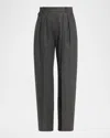 Khaite Dugan Pleated Tapered-leg Ankle Pants In Gray