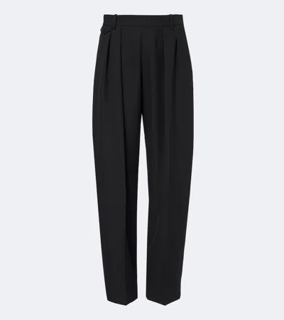 Khaite Dugan Pleated Virgin Wool Straight Pants In Black