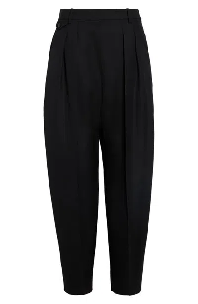 Khaite Dugan Pleated Virgin Wool Tapered Leg Pants In Black