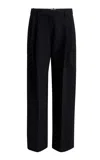 Khaite Dugan Tapered Wool-faille Pants In Black
