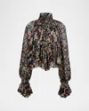 Khaite Durer Floral Silk Balloon-sleeve Peasant Top In Multi