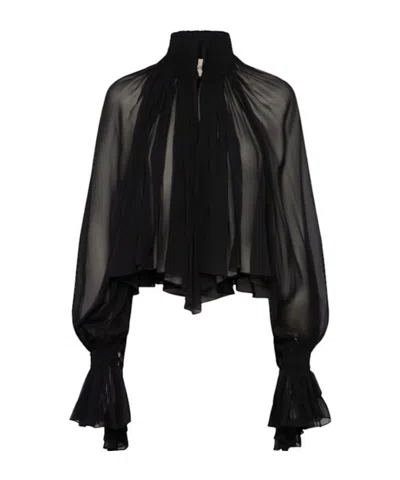 Khaite Durer Ruffled Silk Shirt In Black