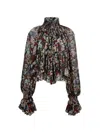 Khaite Durer Floral Silk Balloon-sleeve Peasant Top In Multi