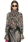 Khaite Durer Floral Silk Balloon-sleeve Peasant Top In Multi