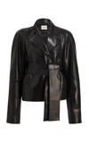 Khaite Edith Belted Plunge Leather Jacket In Black