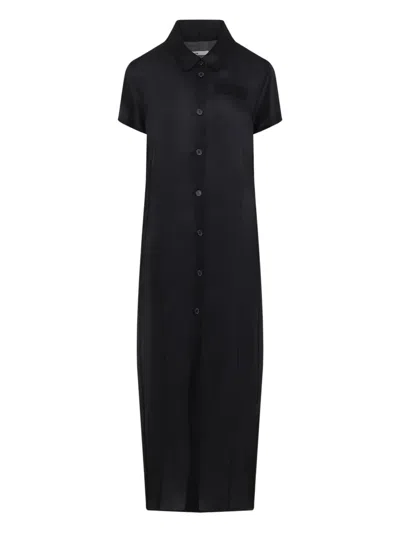 Khaite Effy Silk And Cotton-blend Organza Midi Shirt Dress In Black