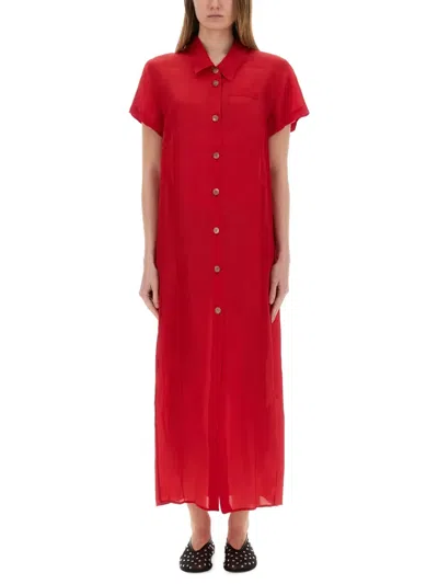 Khaite Organza Effy Shirt Dress In Red