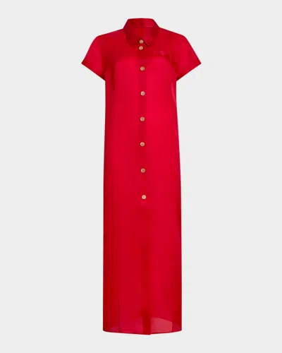 KHAITE EFFY SHORT-SLEEVE SILK ORGANZA MAXI DRESS