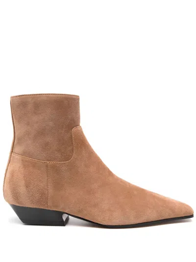 KHAITE SUEDE LEATHER SQUARE TOE BOOTS