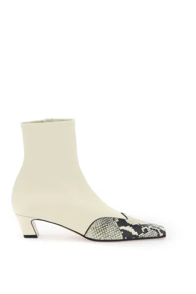 KHAITE NEUTRAL LEATHER ANKLE BOOTS WITH PYTHON INSERT
