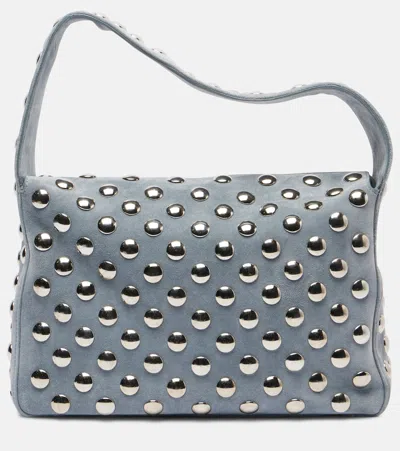 Khaite Elena Medium Studded Suede Shoulder Bag In Blue