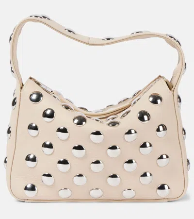 Khaite Elena Small Studded Textured-leather Shoulder Bag In Neutrals